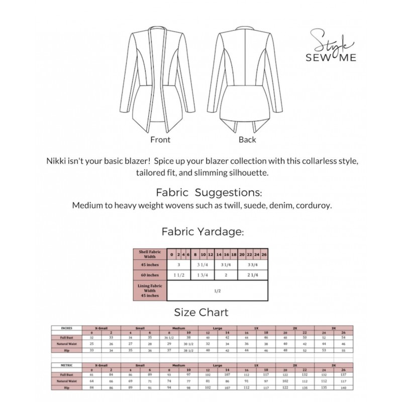 Style Sew Me Nikki Easy Blazer Pattern